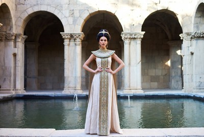Woman in Egyptian Cleopatra Costume by Pool
