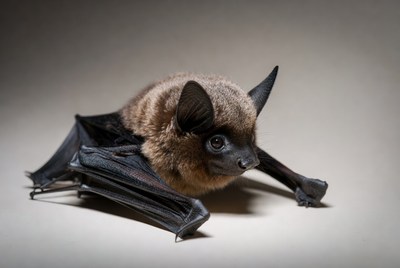 Brown bat with wings spread