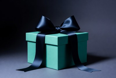 Turquoise gift box with black bow