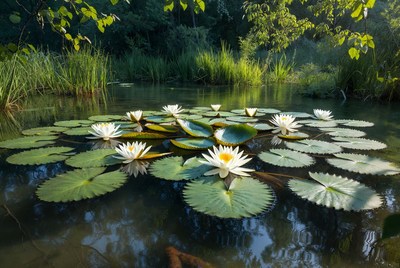 White Water Lilies in Pond