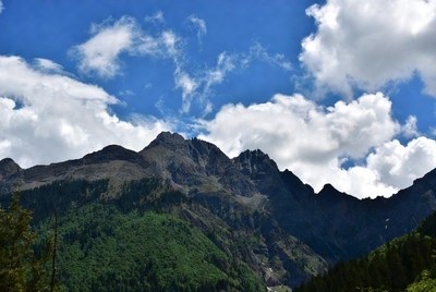 Majestic Mountains with Green Forests and Clouds