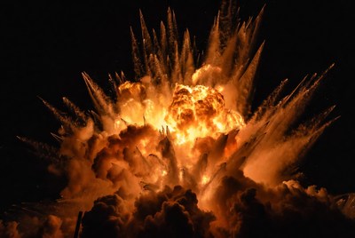 Massive fiery explosion burst