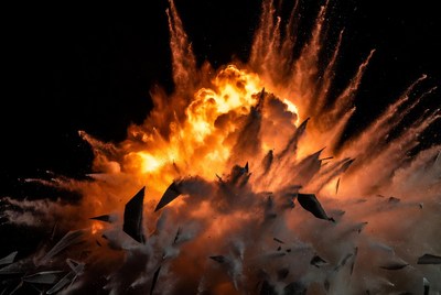 Massive fiery explosion burst