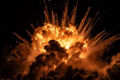 Massive fiery explosion burst