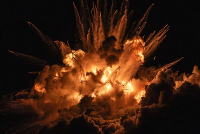 Massive fiery explosion burst