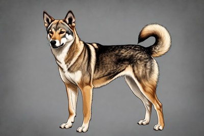 German Shepherd standing on gray background