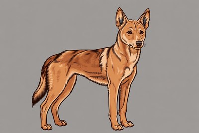Australian Dingo Standing on Gray Background