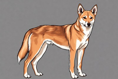 Shiba Inu standing on gray background