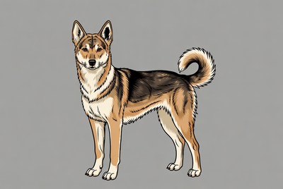 Shiba Inu standing on gray background