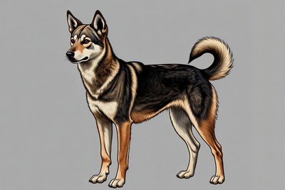 German Shepherd standing on gray background