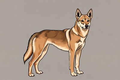 Shiba Inu standing on gray background