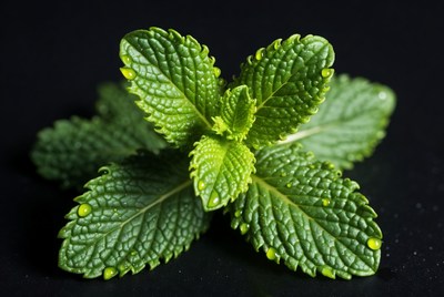 Fresh Mint Leaves with Water Droplets
