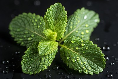 Fresh Mint Leaves with Water Droplets