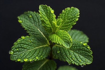 Fresh Mint Leaves with Water Droplets
