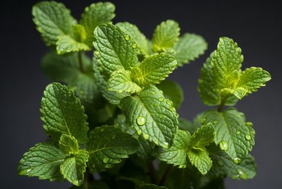 Fresh Mint Leaves with Water Droplets