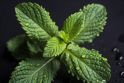 Fresh Mint Leaves with Water Droplets