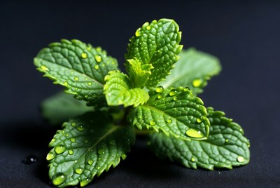 Fresh Mint Leaves with Water Droplets