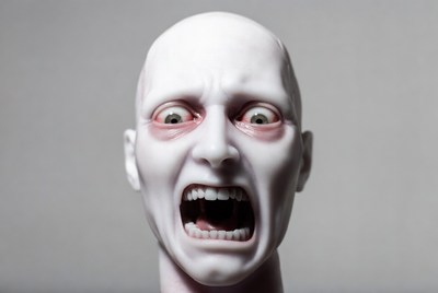 Terrified White Man Screaming Closeup