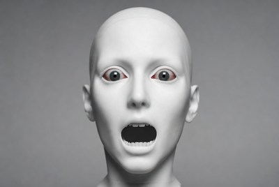 White mannequin head screaming