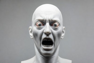 Screaming Bald Man Bust Sculpture