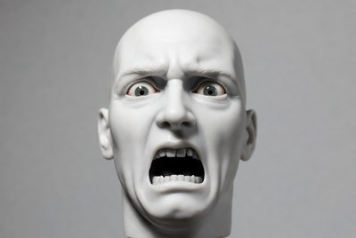 White sculpture man screaming intensely