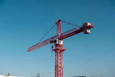 Red Tower Crane on White Background