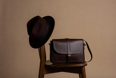 Brown Fedora Hat and Leather Bag