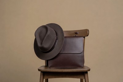 Brown Fedora Hat on Leather Bag