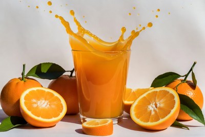 Orange Juice Splashing from Glass