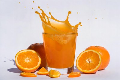 Orange Juice Splashing in Glass