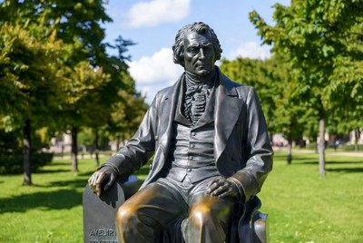 Bronze Statue of Seated Man in Park