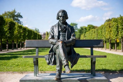 Bronze Beethoven Statue on Park Bench