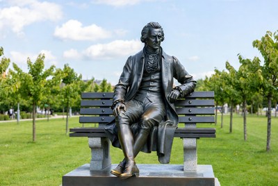 Bronze Statue Man Sitting on Bench
