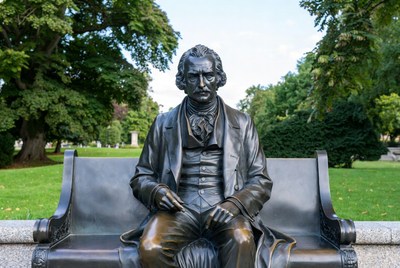 Bronze Statue Man Sitting on Bench