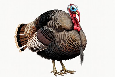 Turkey standing on white background