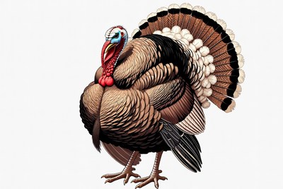 Cartoon turkey with tail feathers fanned