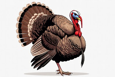 Turkey standing on white background