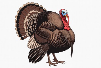 Turkey standing on white background