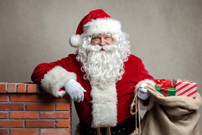 Santa Claus leaning on brick wall