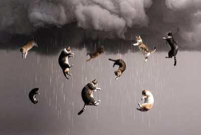 Cats Falling from Storm Clouds