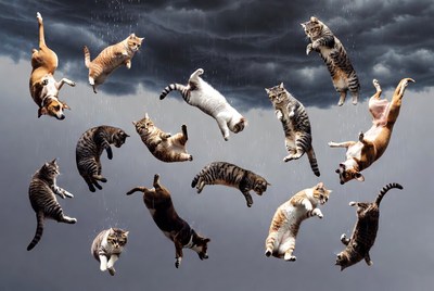 Cats Falling from Storm Clouds