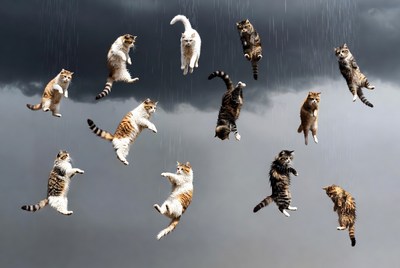 Multiple Cats Falling from Sky