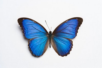 Blue Morpho Butterfly on White Background