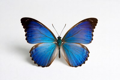 Blue Morpho Butterfly on White Background