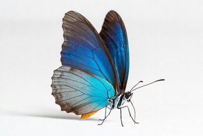 Blue Morpho Butterfly on White Background