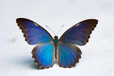 Blue Morpho Butterfly on White Background