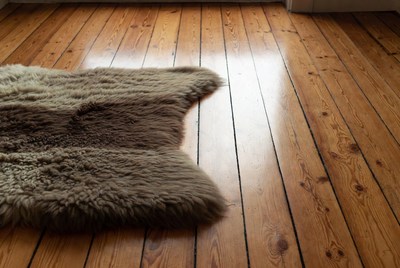 Sheepskin Rug on Wooden Floor