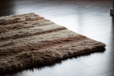 Shaggy Brown Striped Rug on Floor