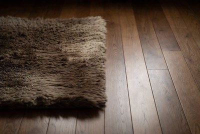 Fluffy Brown Rug on Hardwood Floor