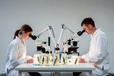 Scientists Examining Fish Specimens Microscopes